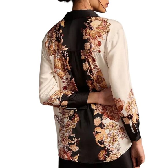 BY ANTHROPOLOGIE Sz S The Bielle Satin Floral Relaxed Button-down‎ Shirt Blouse - Picture 4 of 15